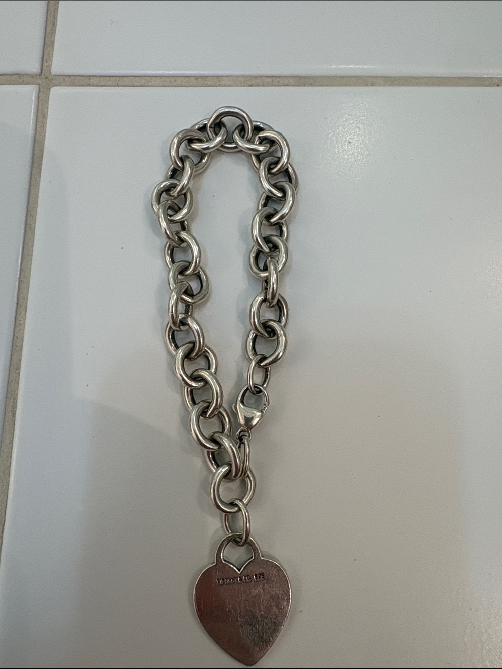 Tiffany and co Chunky Silver Chain Bracelet with Heart Tag